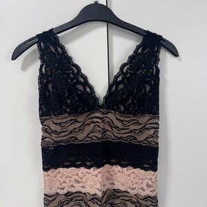Guess Lace V-Neck top in Black and tan and blush